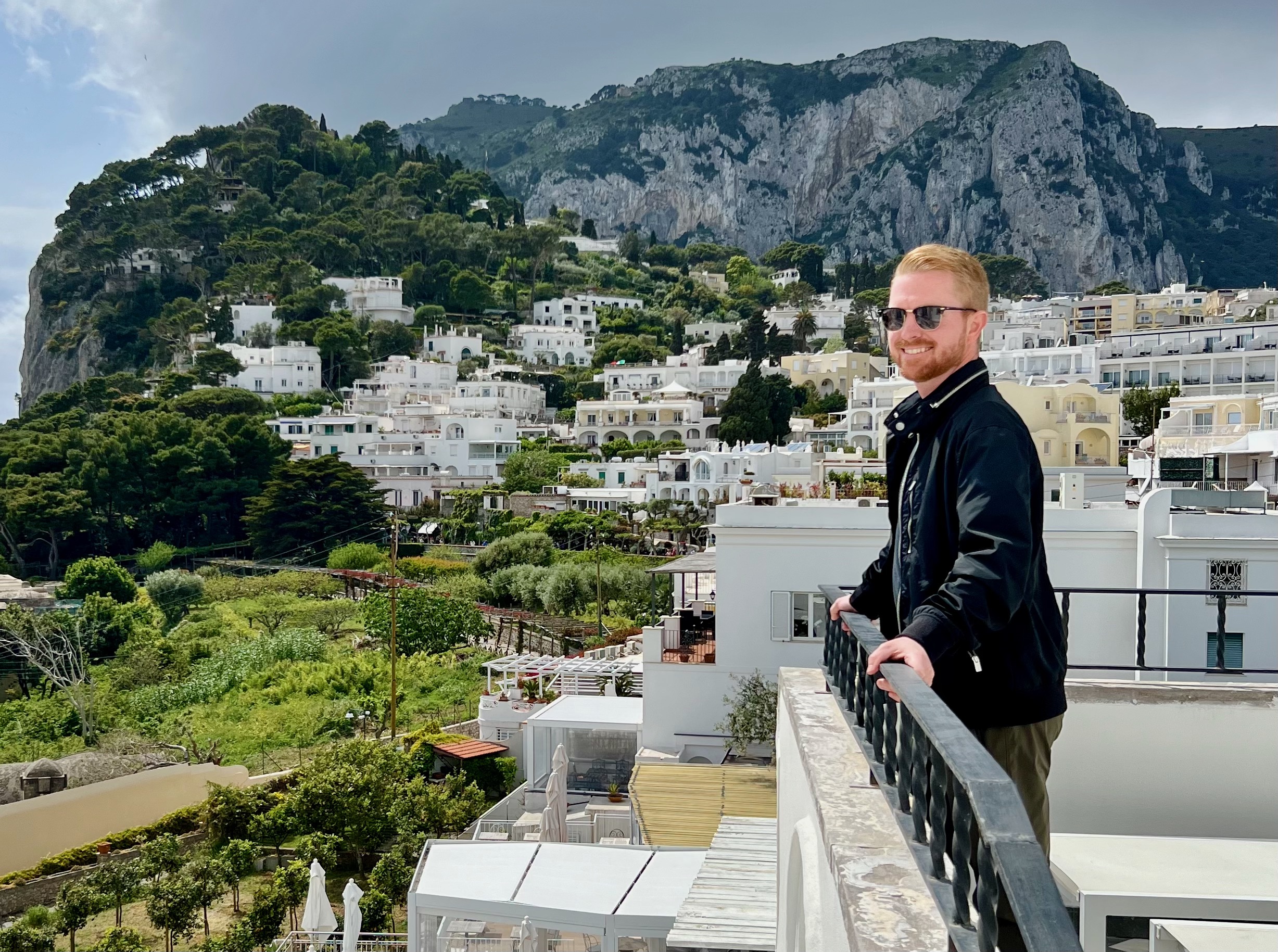 Colby on the Terrace of our hotel in Capri, Italy overlooking the ocean